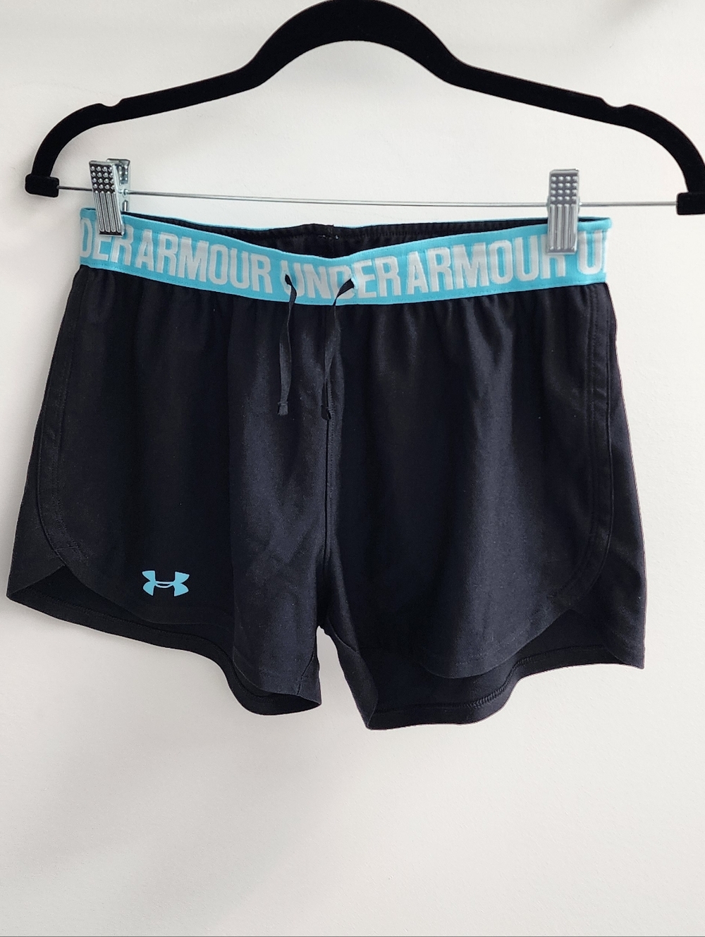 Under Armour HeatGear Black Athletic Shorts with Blue Waistband